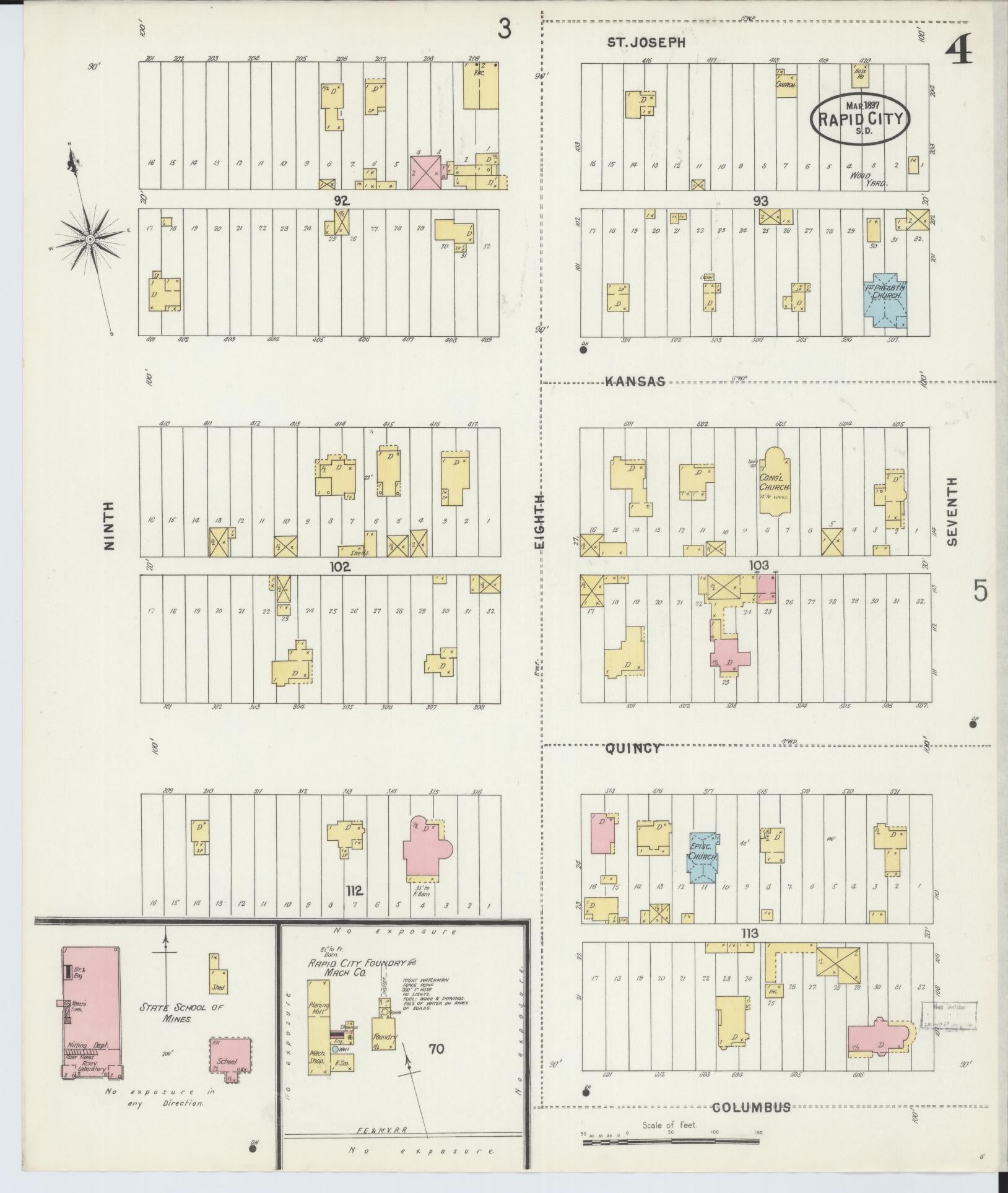 Sanborn Fire Insurance Map from Rapid City, Pennington County, South Dakota (1897), Sheet #0004 - Historic Sanborn Fire Insurance Map Print, vintage old map wall art, antique decor, genealogy gift, South Dakota South Dakota map