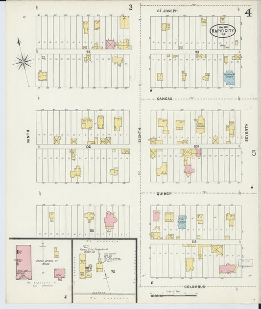 Sanborn Fire Insurance Map from Rapid City, Pennington County, South Dakota (1897), Sheet #0004 - Historic Sanborn Fire Insurance Map Print, vintage old map wall art, antique decor, genealogy gift, South Dakota South Dakota map
