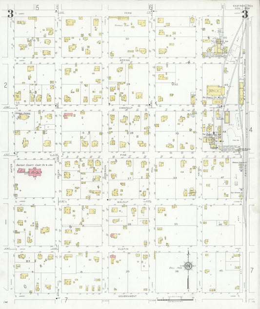 Sanborn Fire Insurance Map from Bastrop, Bastrop County, Texas (1934), Sheet #0003 - Historic Sanborn Fire Insurance Map Print, vintage old map wall art, antique decor, genealogy gift, Texas Texas map