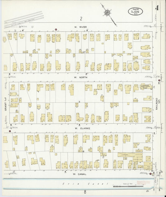 Sanborn Fire Insurance Map from Ilion, Herkimer County, New York (1912), Sheet #0004 - Historic Sanborn Fire Insurance Map Print, vintage old map wall art, antique decor, genealogy gift, New York New York map