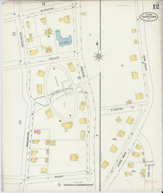 Sanborn Fire Insurance Map from Tarrytown, Westchester County, New York (1898), Sheet #0012 - Historic Sanborn Fire Insurance Map Print, vintage old map wall art, antique decor, genealogy gift, New York New York map