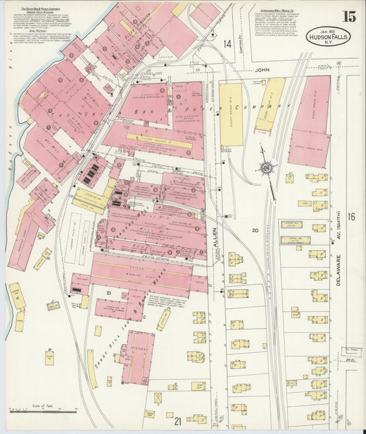 Sanborn Fire Insurance Map from Hudson Falls, Washington County, New York (1913), Sheet #0015 - Historic Sanborn Fire Insurance Map Print, vintage old map wall art, antique decor, genealogy gift, New York New York map