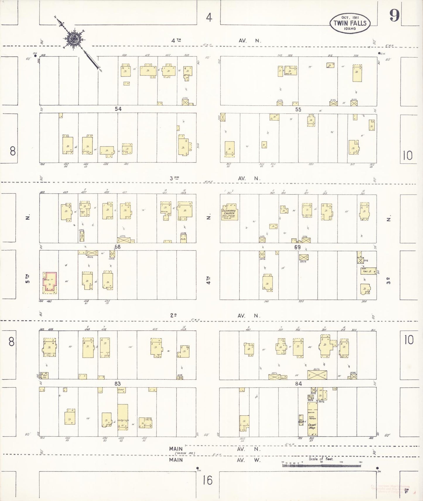 Sanborn Fire Insurance Map from Twin Falls, Twin Falls County, Idaho (1911), Sheet #0009 - Complete Map Set gallery image, historic Sanborn map, vintage wall art, Falls Idaho