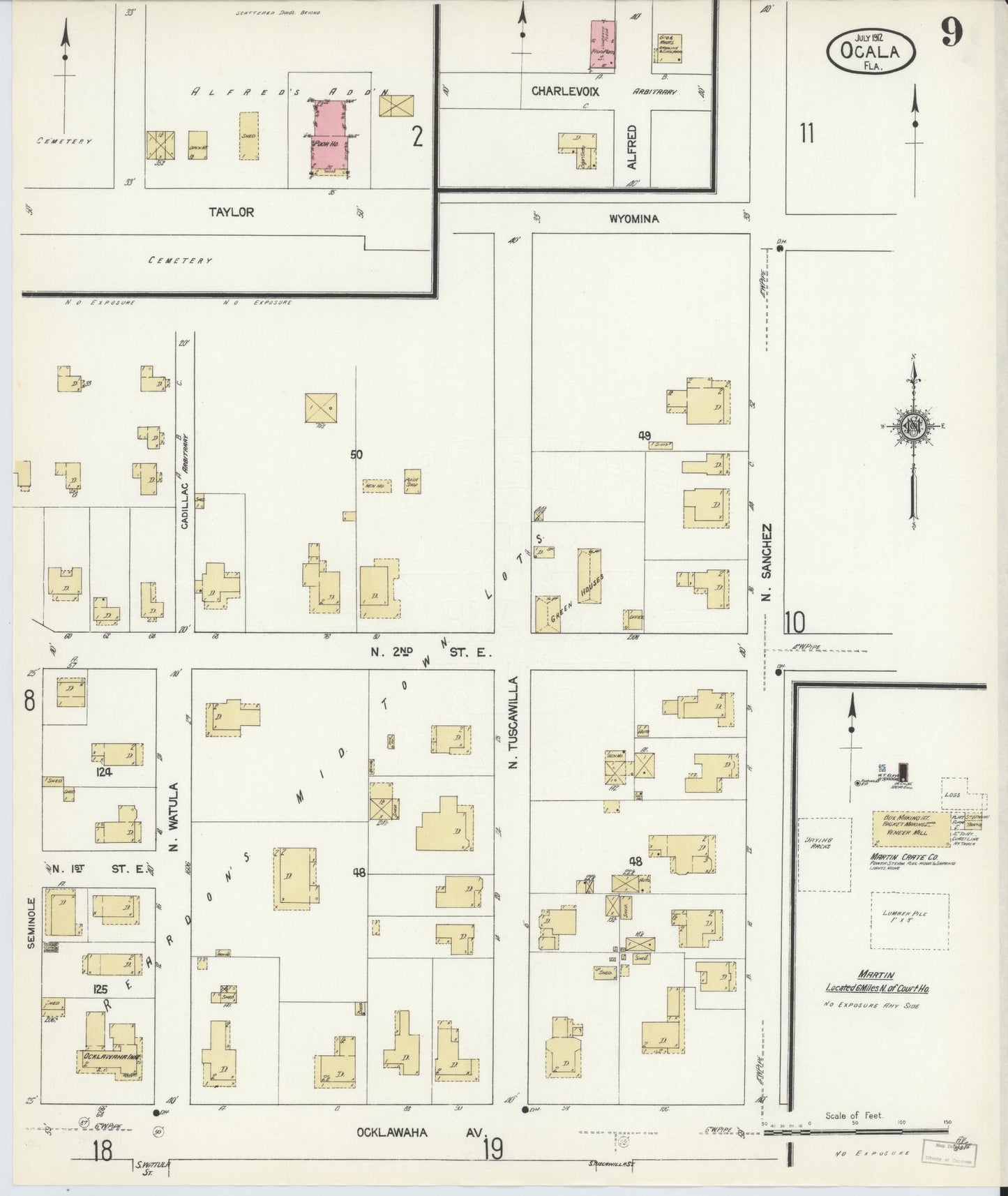 Sanborn Fire Insurance Map from Ocala, Marion County, Florida (1912), Sheet #0009 - Complete Map Set gallery image, historic Sanborn map, vintage wall art, Florida Florida