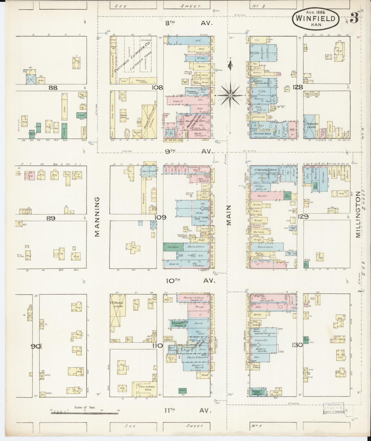 Sanborn Fire Insurance Map from Winfield, Cowley County, Kansas (1886), Sheet #0003 - Complete Map Set gallery image, historic Sanborn map, vintage wall art, Kansas Kansas