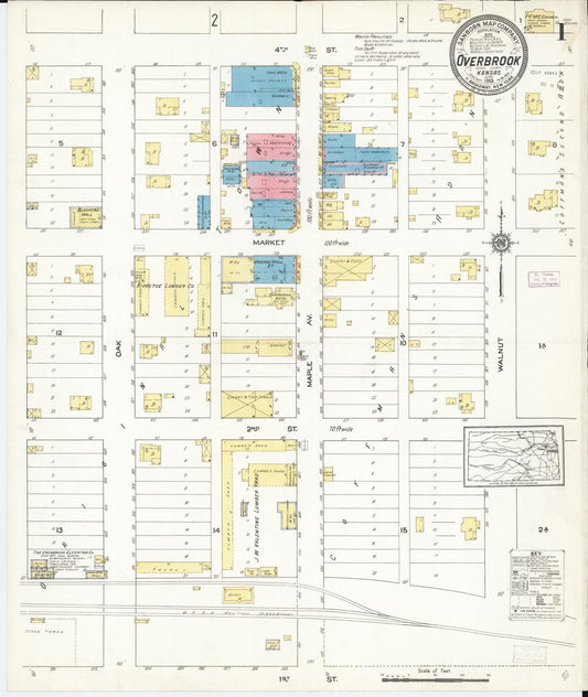 Sanborn Fire Insurance Map from Overbrook, Osage County, Kansas (1913), Sheet #0001 - Historic Sanborn Fire Insurance Map Print, vintage old map wall art, antique decor, genealogy gift, Kansas Kansas map