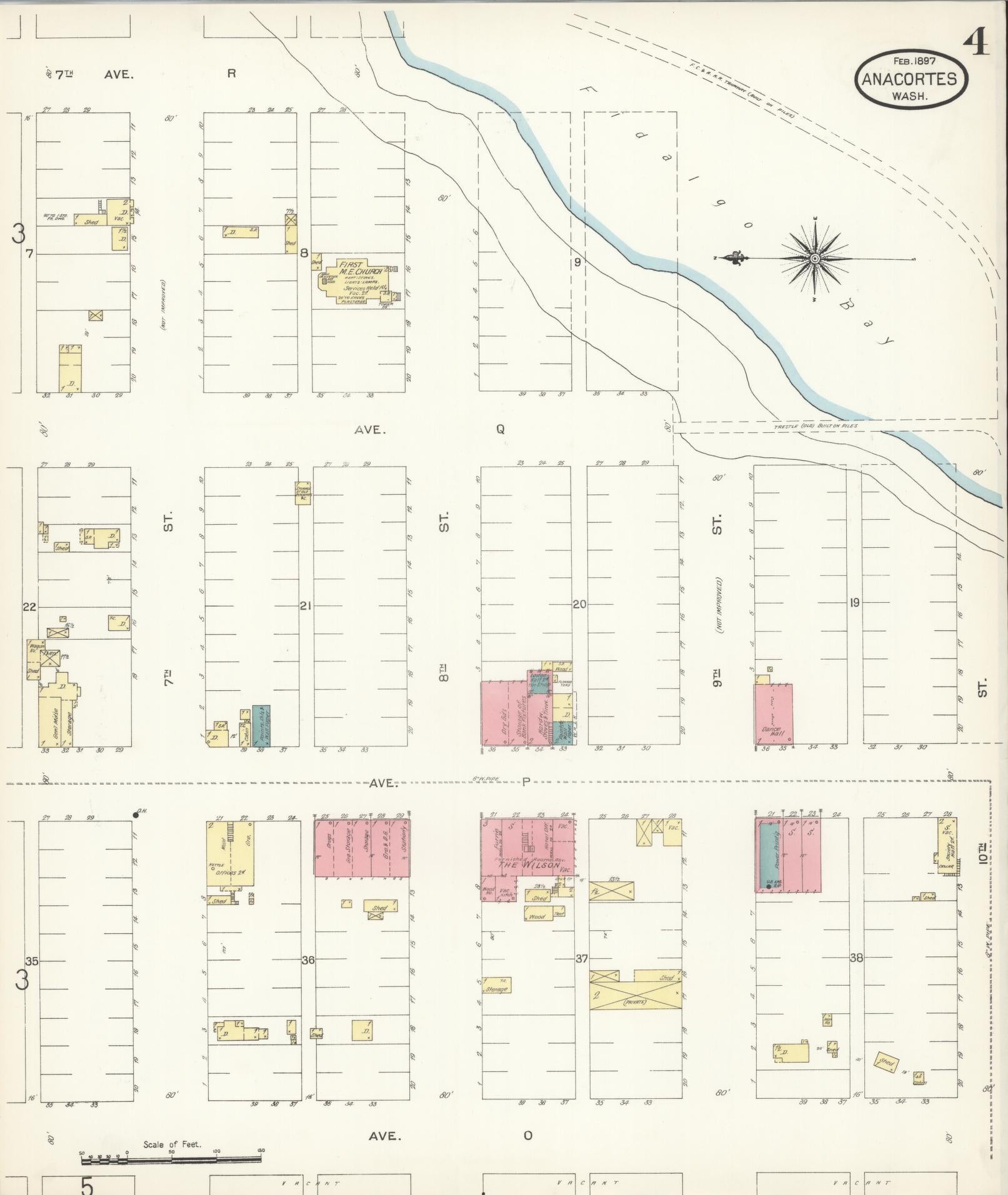 Sanborn Fire Insurance Map from Anacortes, Skagit County, Washington (1897), Sheet #0004 - Historic Sanborn Fire Insurance Map Print, vintage old map wall art, antique decor, genealogy gift, Washington Washington map