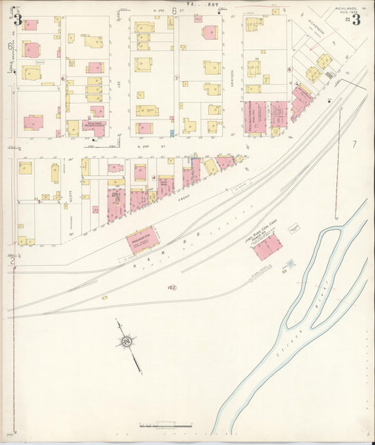Sanborn Fire Insurance Map from Richlands, Tazewell County, Virginia (1936), Sheet #0003 - Historic Sanborn Fire Insurance Map Print, vintage old map wall art, antique decor, genealogy gift, Virginia Virginia map