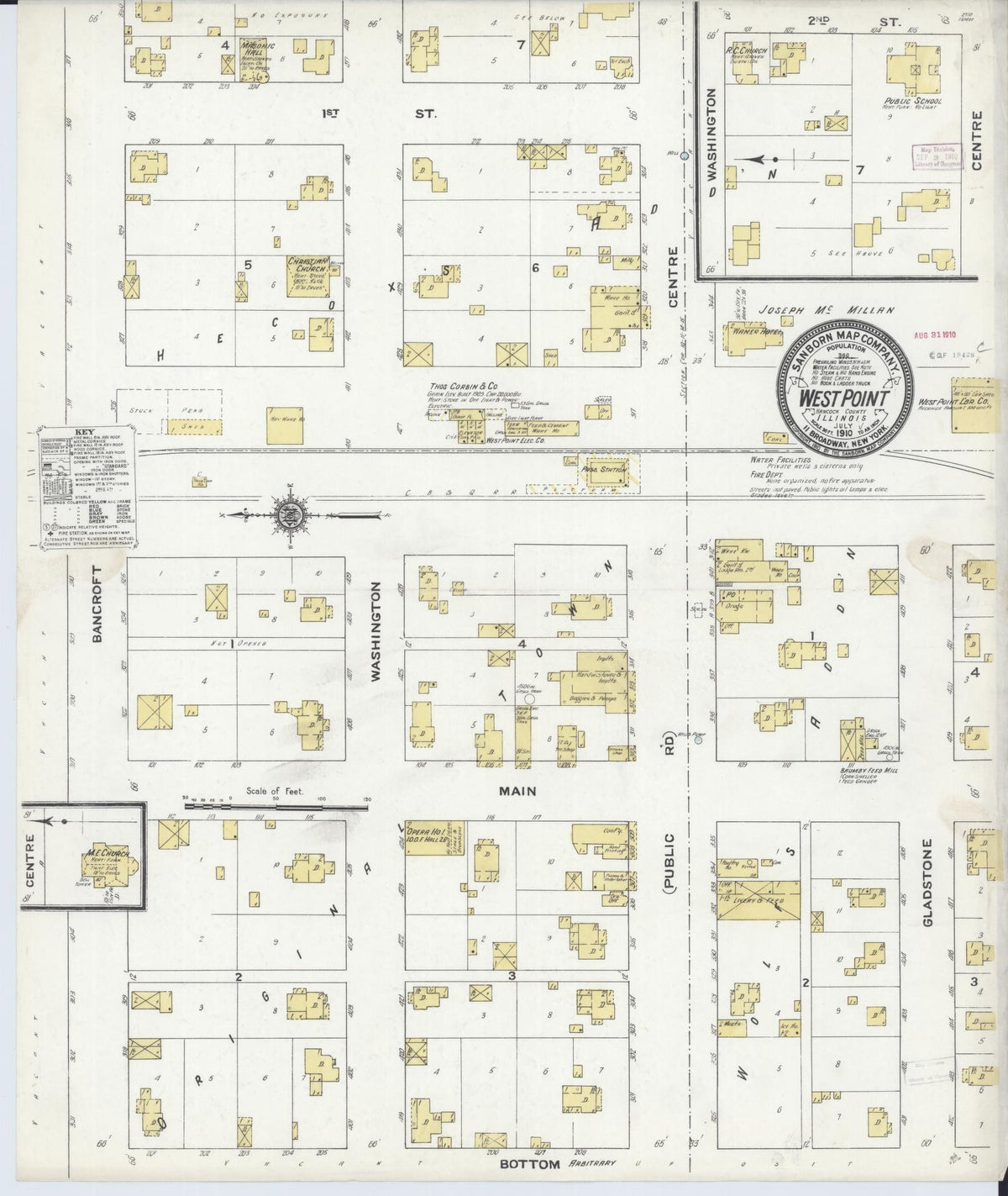 Sanborn Fire Insurance Map from West Point, Hancock County, Illinois (1910), Sheet #0001 - Historic Sanborn Fire Insurance Map Print, vintage old map wall art, antique decor, genealogy gift, Illinois Illinois map