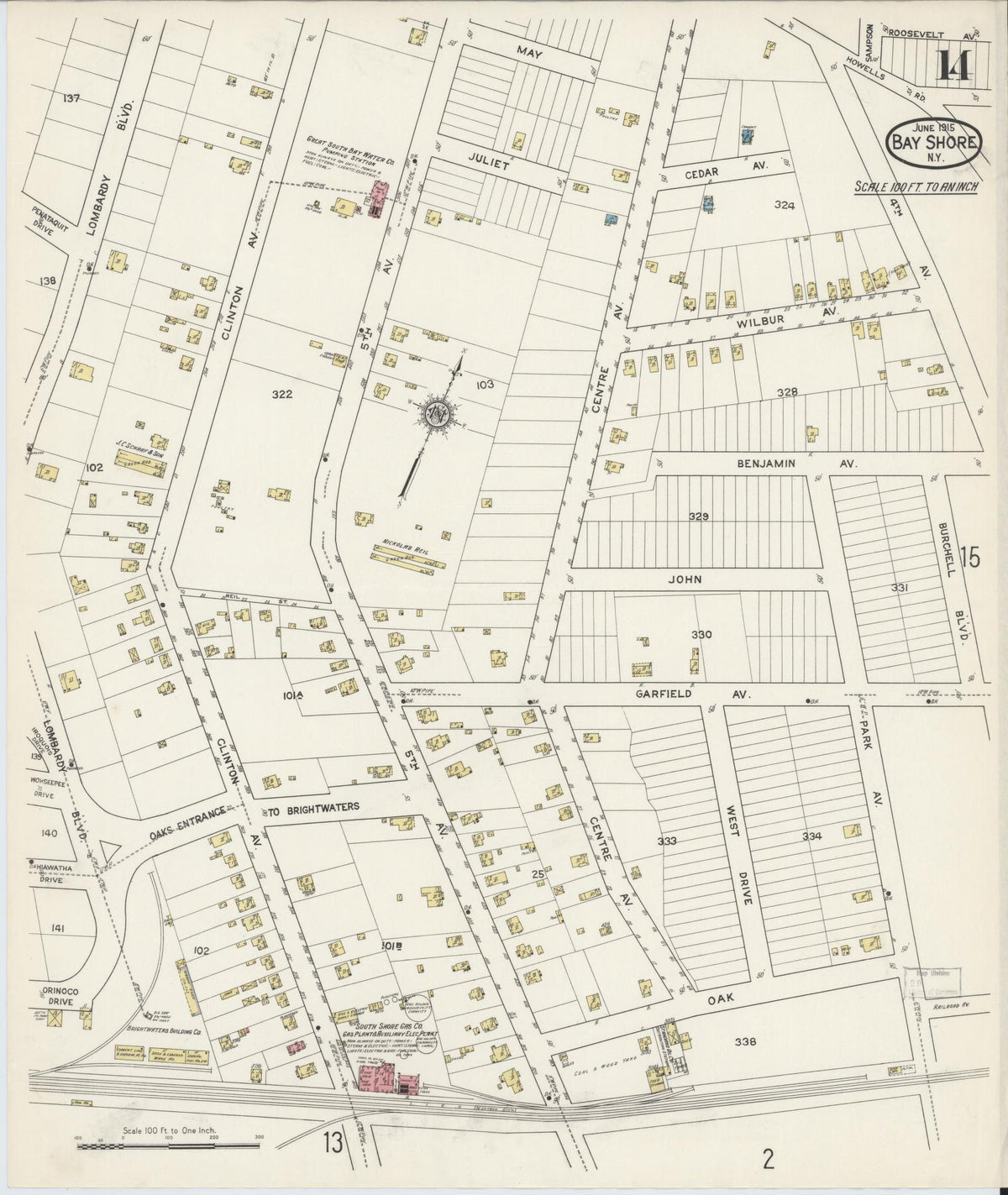 Sanborn Fire Insurance Map from Bay Shore, Suffolk County, New York (1915), Sheet #0014 - Complete Map Set gallery image, historic Sanborn map, vintage wall art, New York New York