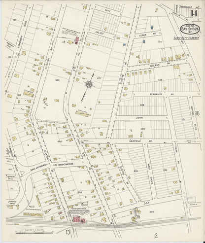 Sanborn Fire Insurance Map from Bay Shore, Suffolk County, New York (1915), Sheet #0014 - Complete Map Set gallery image, historic Sanborn map, vintage wall art, New York New York