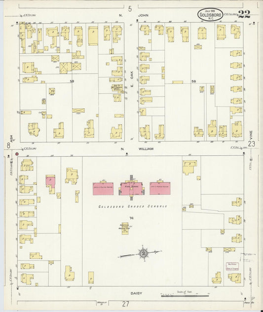 Sanborn Fire Insurance Map from Goldsboro, Wayne County, North Carolina (1913), Sheet #0022 - Historic Sanborn Fire Insurance Map Print, vintage old map wall art, antique decor, genealogy gift, North Carolina North Carolina map
