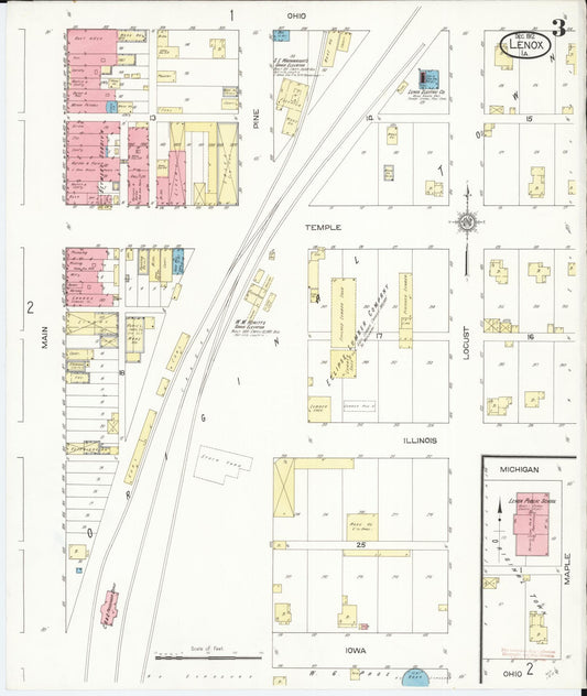 Sanborn Fire Insurance Map from Lenox, Taylor County, Iowa (1912), Sheet #0003 - Historic Sanborn Fire Insurance Map Print, vintage old map wall art