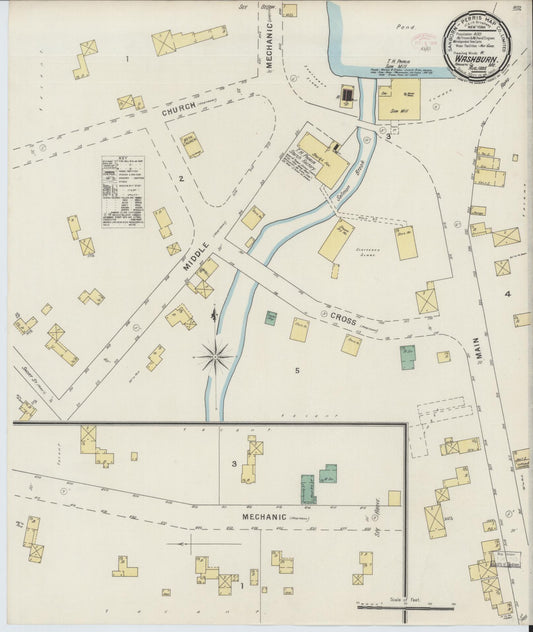Sanborn Fire Insurance Map from Washburn, Aroostook County, Maine (1895), Sheet #0001 - Historic Sanborn Fire Insurance Map Print, vintage old map wall art, antique decor, genealogy gift, Maine Maine map