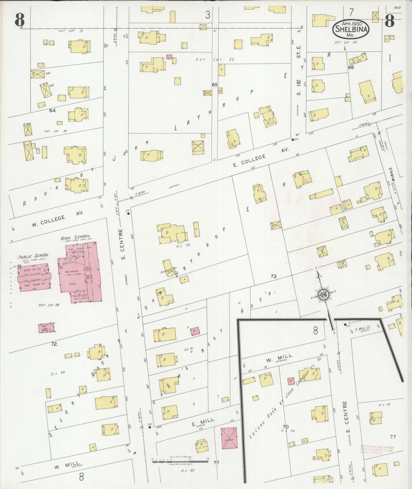 Sanborn Fire Insurance Map from Shelbina, Shelby County, Missouri (1930), Sheet #0008 - Complete Map Set gallery image, historic Sanborn map, vintage wall art, Missouri Missouri