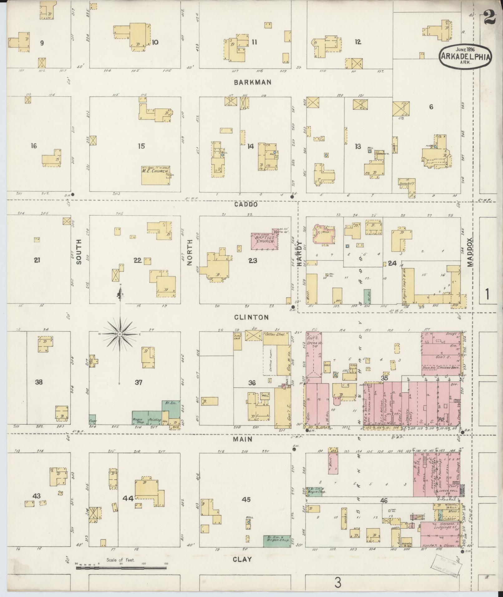Sanborn Fire Insurance Map from Arkadelphia, Clark County, Arkansas (1896), Sheet #0002 - Historic Sanborn Fire Insurance Map Print, vintage old map wall art, antique decor, genealogy gift, Arkansas Arkansas map
