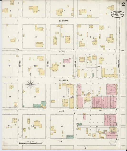 Sanborn Fire Insurance Map from Arkadelphia, Clark County, Arkansas (1896), Sheet #0002 - Historic Sanborn Fire Insurance Map Print, vintage old map wall art, antique decor, genealogy gift, Arkansas Arkansas map