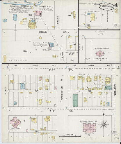 Sanborn Fire Insurance Map from Concordia, Cloud County, Kansas (1889), Sheet #0004 - Complete Map Set gallery image, historic Sanborn map, vintage wall art, Kansas Kansas