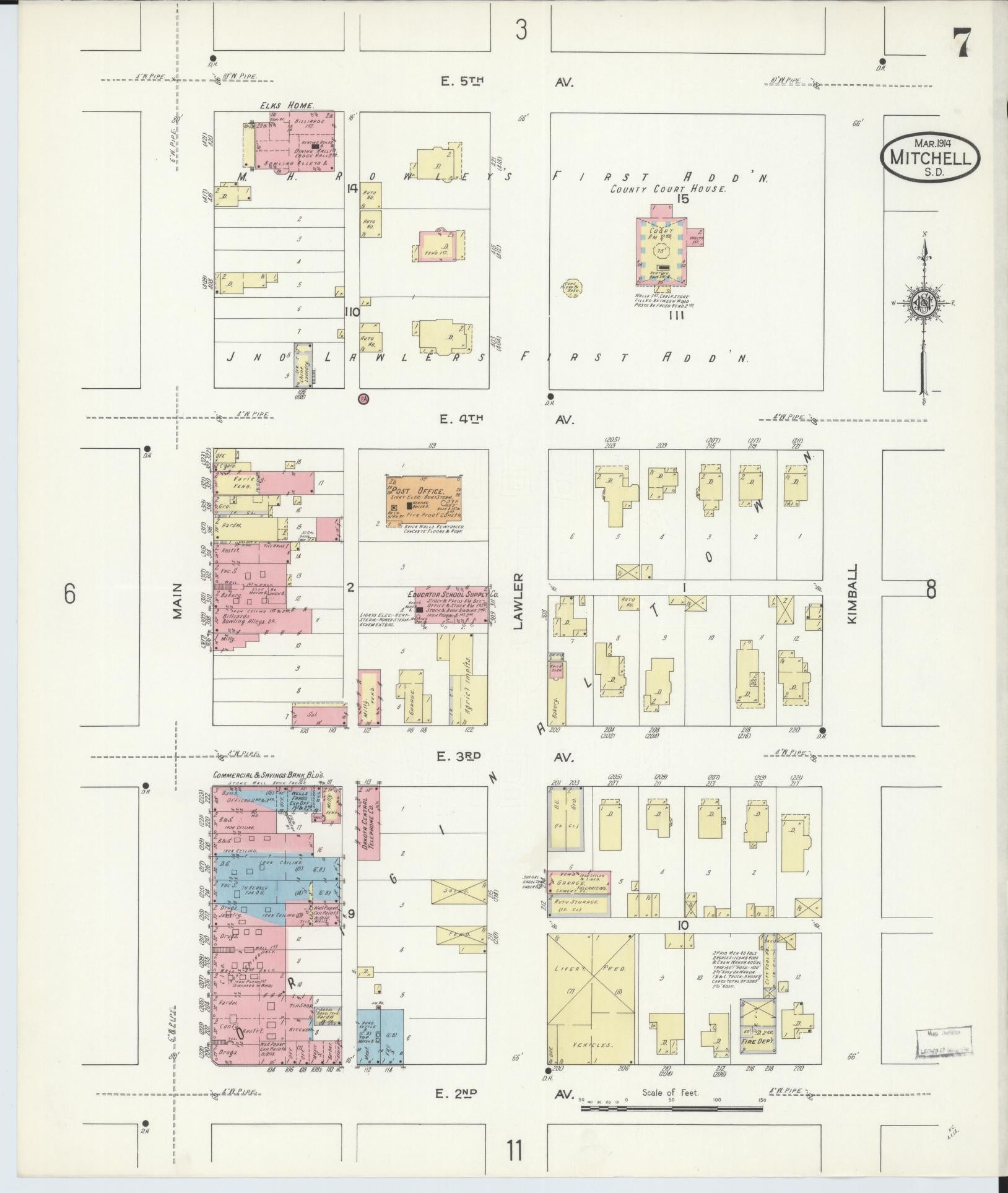 Sanborn Fire Insurance Map from Mitchell, Davison County, South Dakota (1914), Sheet #0007 - Complete Map Set gallery image, historic Sanborn map, vintage wall art, South Dakota South Dakota