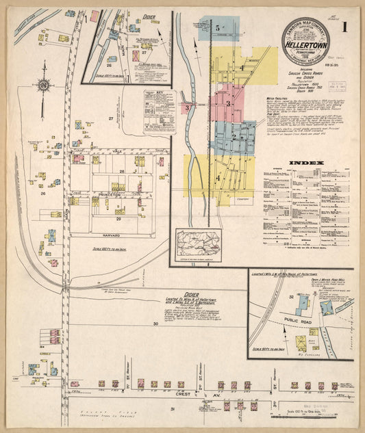 Sanborn Fire Insurance Map from Hellertown, Northampton County, Pennsylvania (1915), Sheet #0001 - Historic Sanborn Fire Insurance Map Print, vintage old map wall art, antique decor, genealogy gift, Pennsylvania Pennsylvania map
