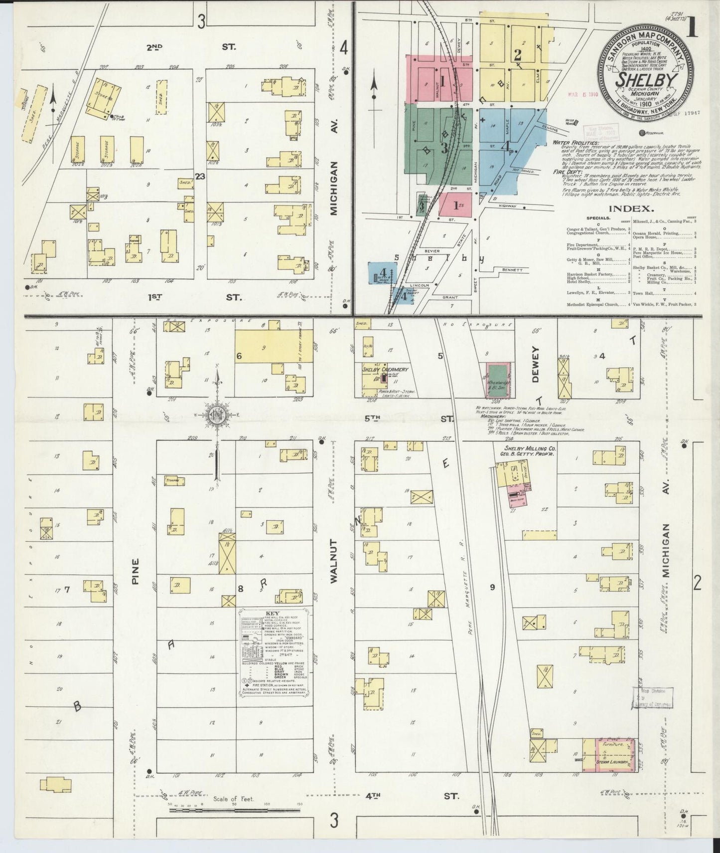 Sanborn Fire Insurance Map from Shelby, Oceana County, Michigan (1910), Sheet #0001 - Historic Sanborn Fire Insurance Map Print, vintage old map wall art, antique decor, genealogy gift, Michigan Michigan map