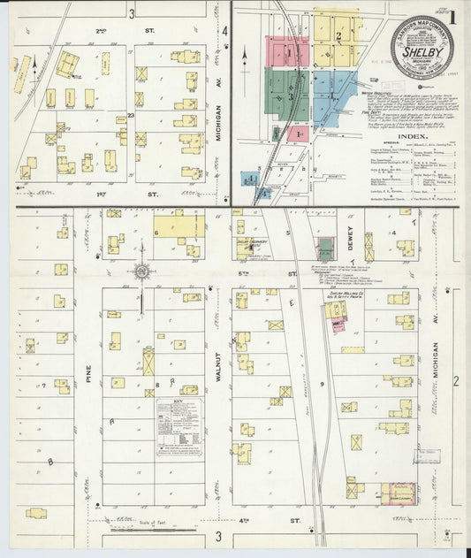 Sanborn Fire Insurance Map from Shelby, Oceana County, Michigan (1910), Sheet #0001 - Historic Sanborn Fire Insurance Map Print, vintage old map wall art, antique decor, genealogy gift, Michigan Michigan map
