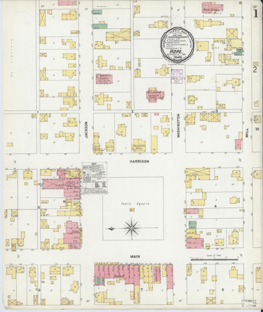 Sanborn Fire Insurance Map from Hope, Bartholomew County, Indiana (1901), Sheet #0001 - Historic Sanborn Fire Insurance Map Print, vintage old map wall art, antique decor, genealogy gift, Indiana Indiana map