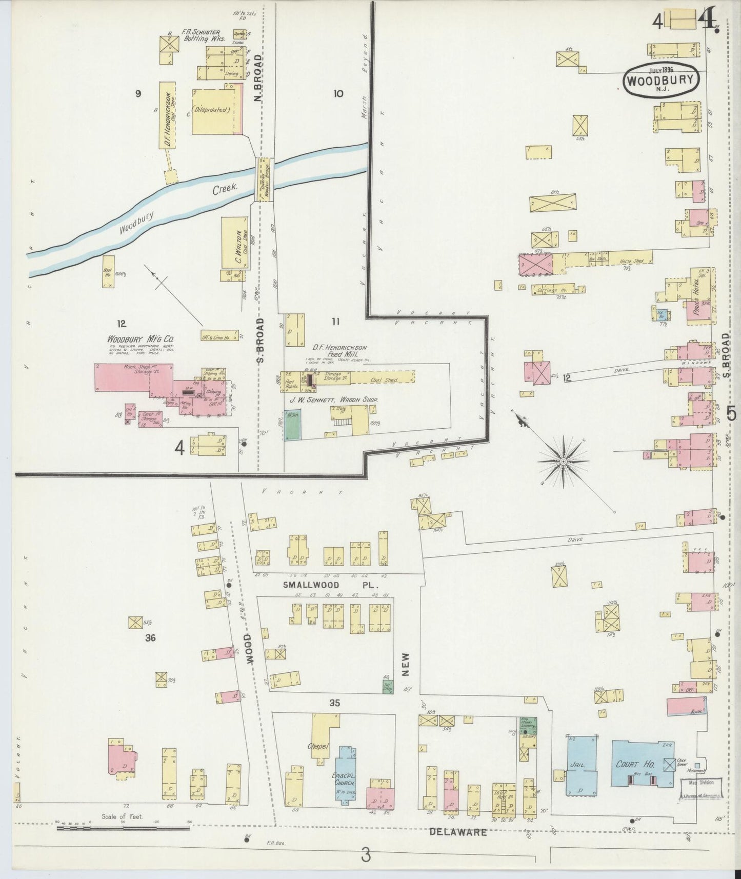 Sanborn Fire Insurance Map from Woodbury, Gloucester County, New Jersey (1896), Sheet #0004 - Complete Map Set gallery image, historic Sanborn map, vintage wall art, New Jersey New Jersey