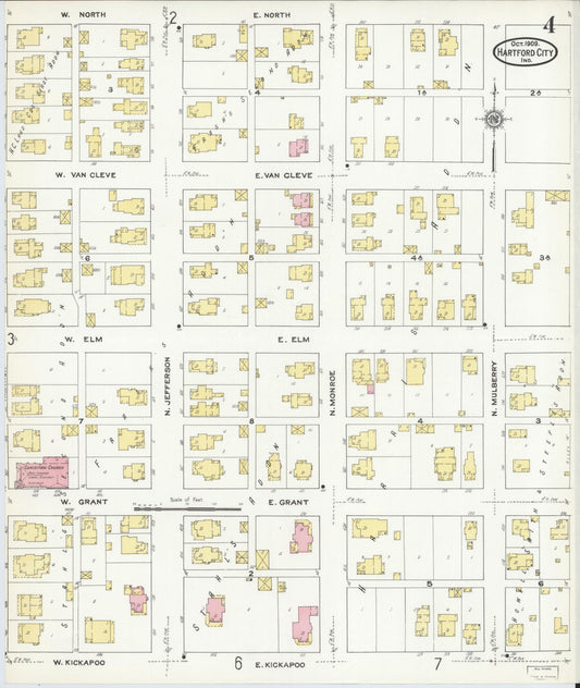 Sanborn Fire Insurance Map from Hartford City, Blackford County, Indiana (1909), Sheet #0004 - Historic Sanborn Fire Insurance Map Print, vintage old map wall art, antique decor, genealogy gift, Indiana Indiana map