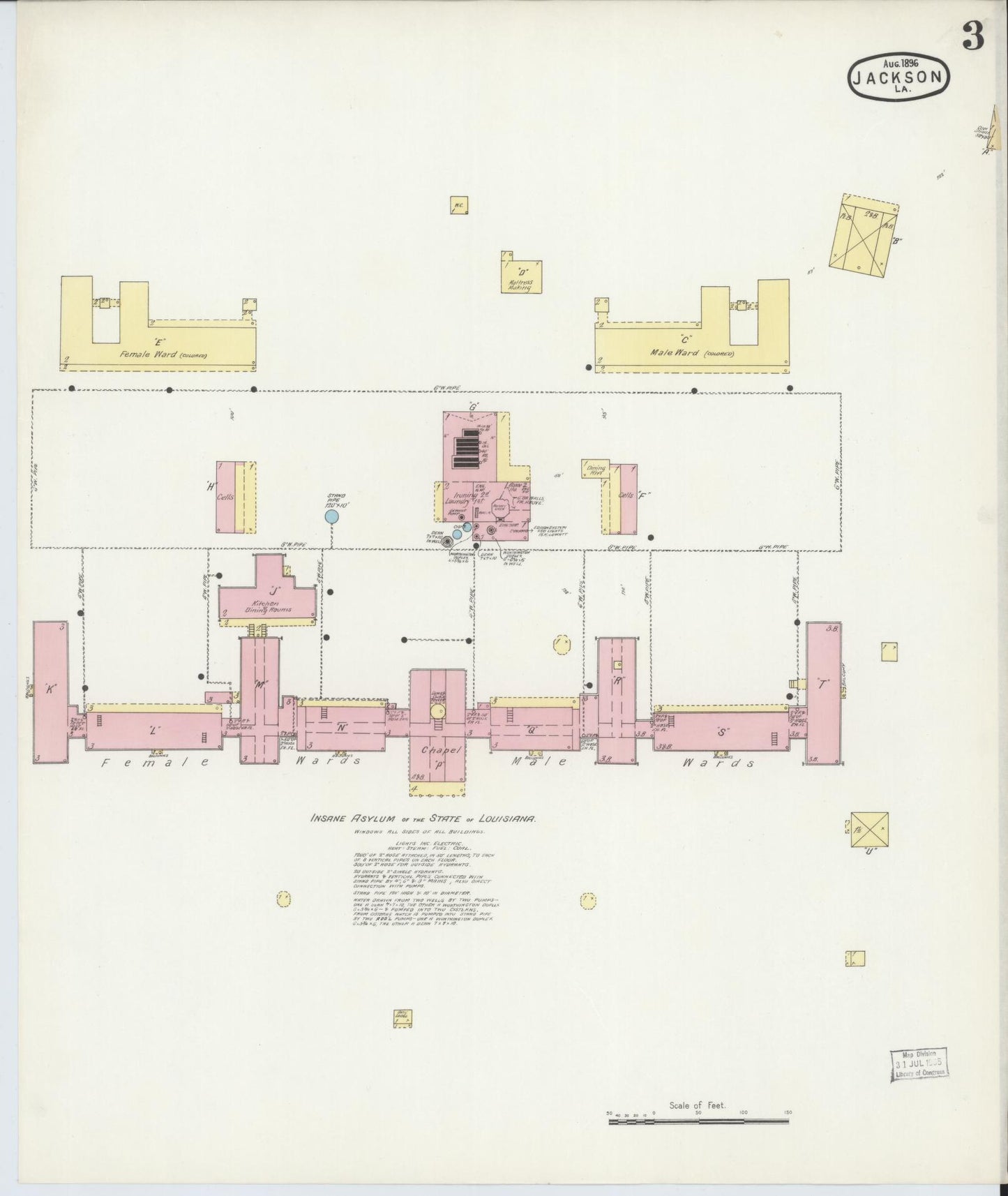 Sanborn Fire Insurance Map from Jackson, East Feliciana Parish, Louisiana (1896), Sheet #0003 - Complete Map Set gallery image, historic Sanborn map, vintage wall art, Louisiana Louisiana