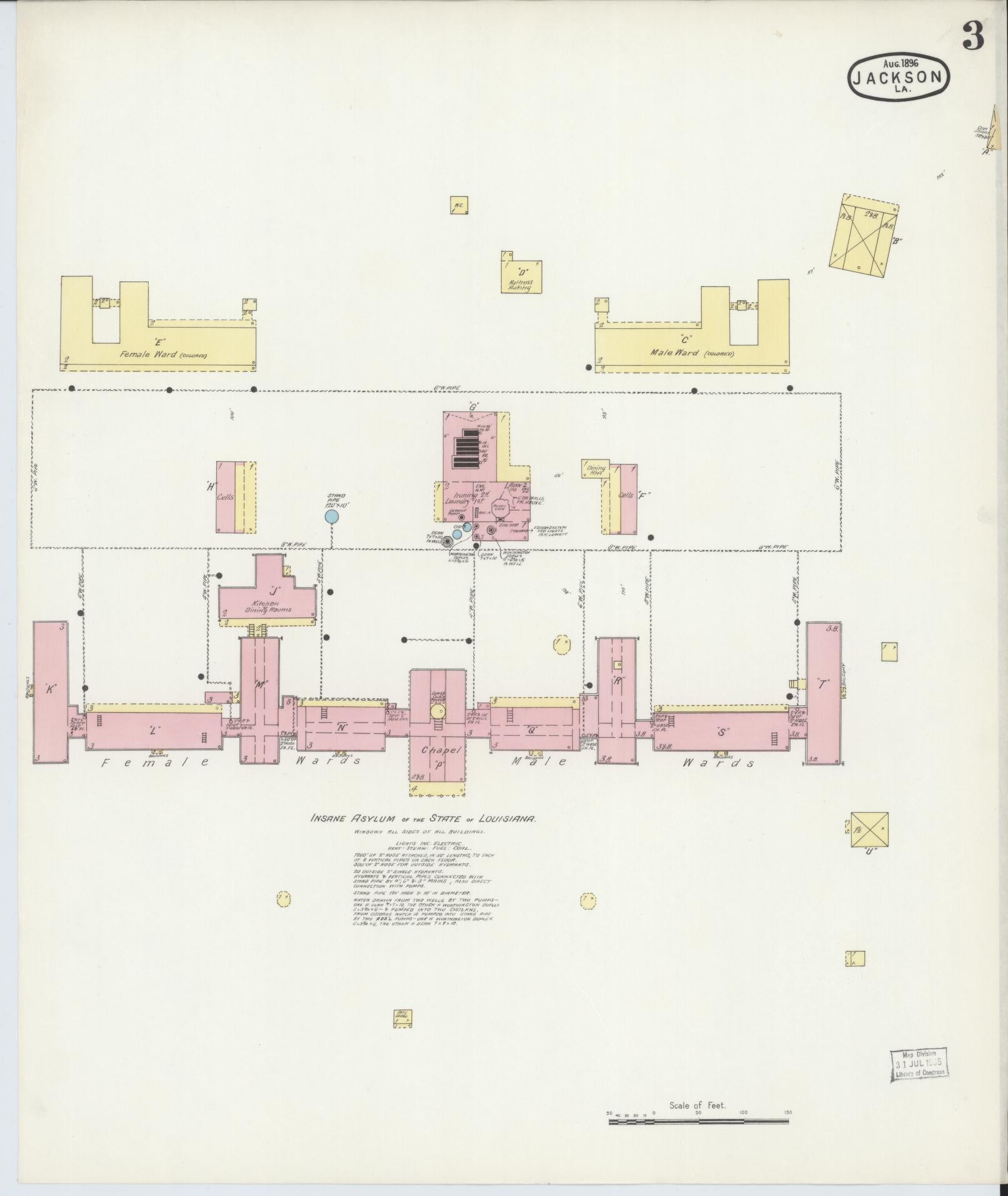 Sanborn Fire Insurance Map from Jackson, East Feliciana Parish, Louisiana (1896), Sheet #0003 - Complete Map Set gallery image, historic Sanborn map, vintage wall art, Louisiana Louisiana
