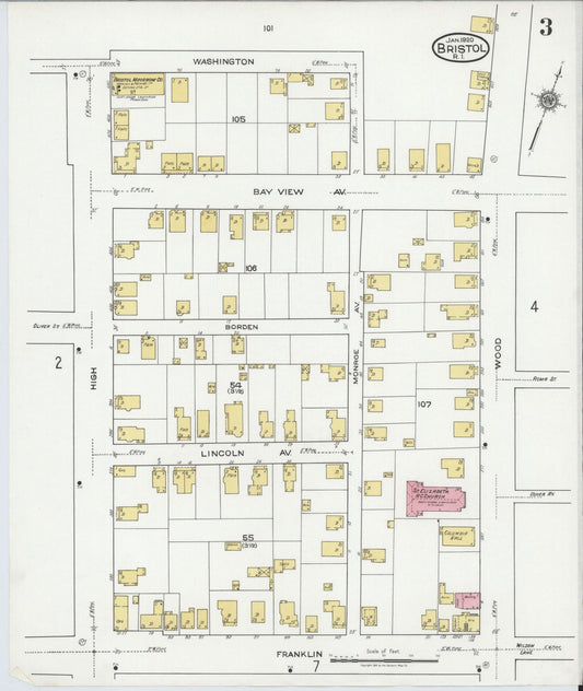 Sanborn Fire Insurance Map from Bristol, Bristol County, Rhode Island (1920), Sheet #0003 - Historic Sanborn Fire Insurance Map Print, vintage old map wall art, antique decor, genealogy gift, Rhode Island Rhode Island map