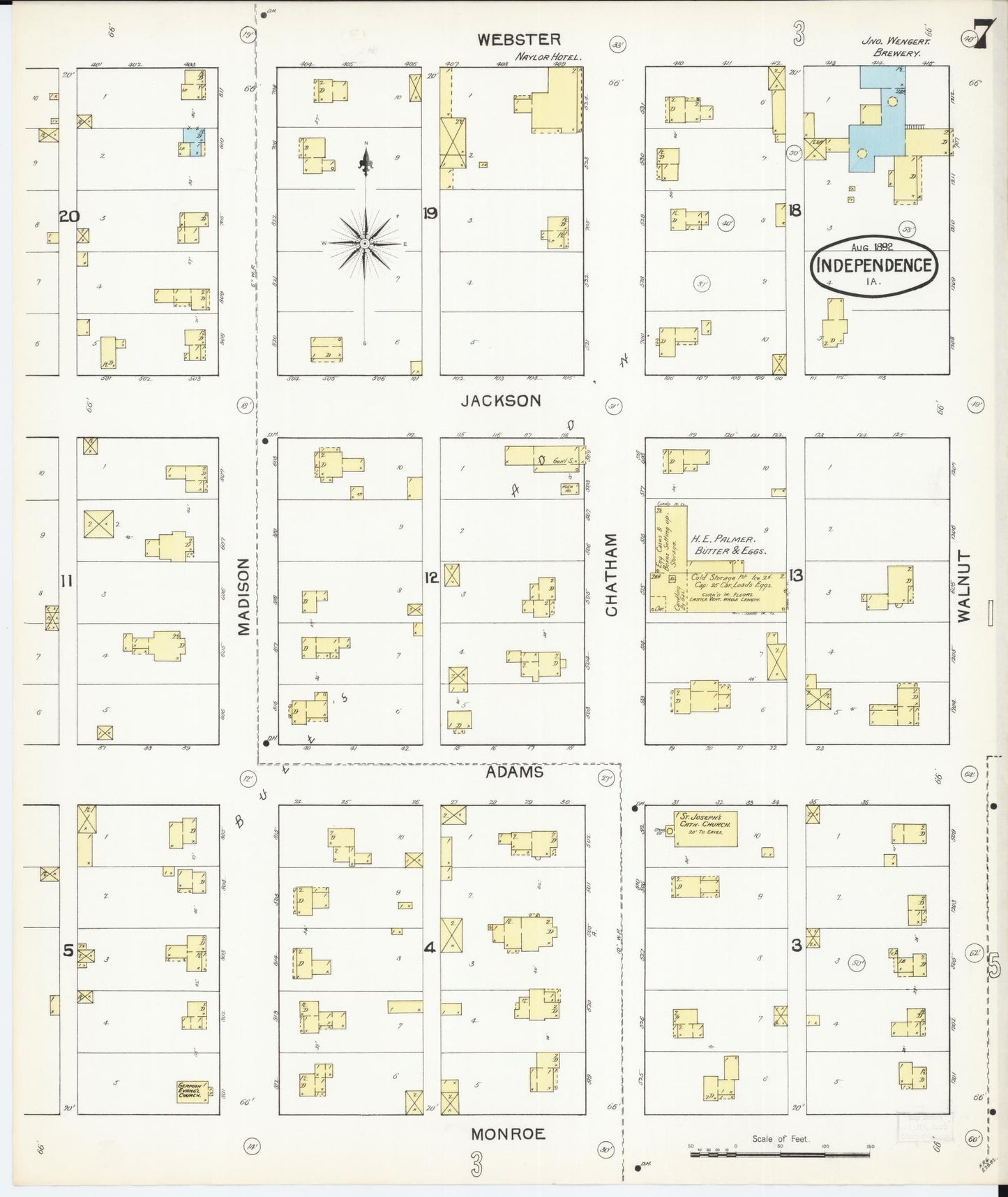 Sanborn Fire Insurance Map from Independence, Buchanan County, Iowa (1892), Sheet #0007 - Historic Sanborn Fire Insurance Map Print, vintage old map wall art
