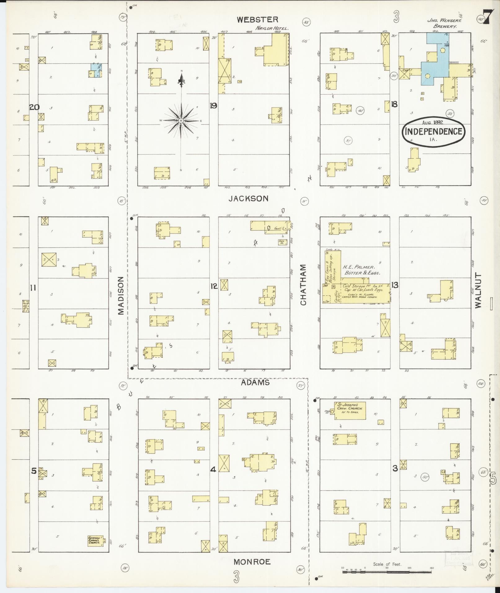 Sanborn Fire Insurance Map from Independence, Buchanan County, Iowa (1892), Sheet #0007 - Historic Sanborn Fire Insurance Map Print, vintage old map wall art