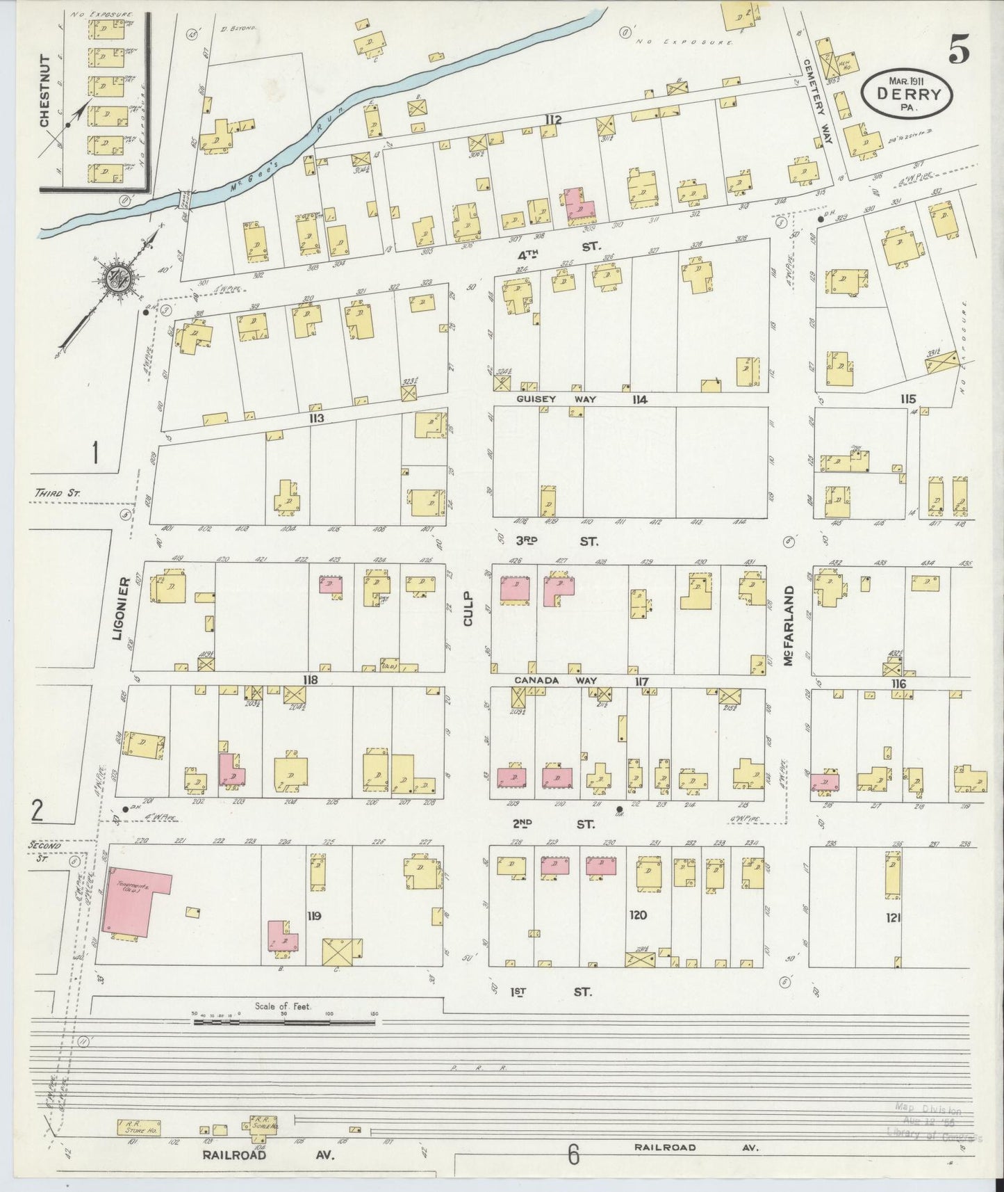 Sanborn Fire Insurance Map from Derry, Westmoreland County, Pennsylvania (1911), Sheet #0005 - Historic Sanborn Fire Insurance Map Print, vintage old map wall art, antique decor, genealogy gift, Pennsylvania Pennsylvania map