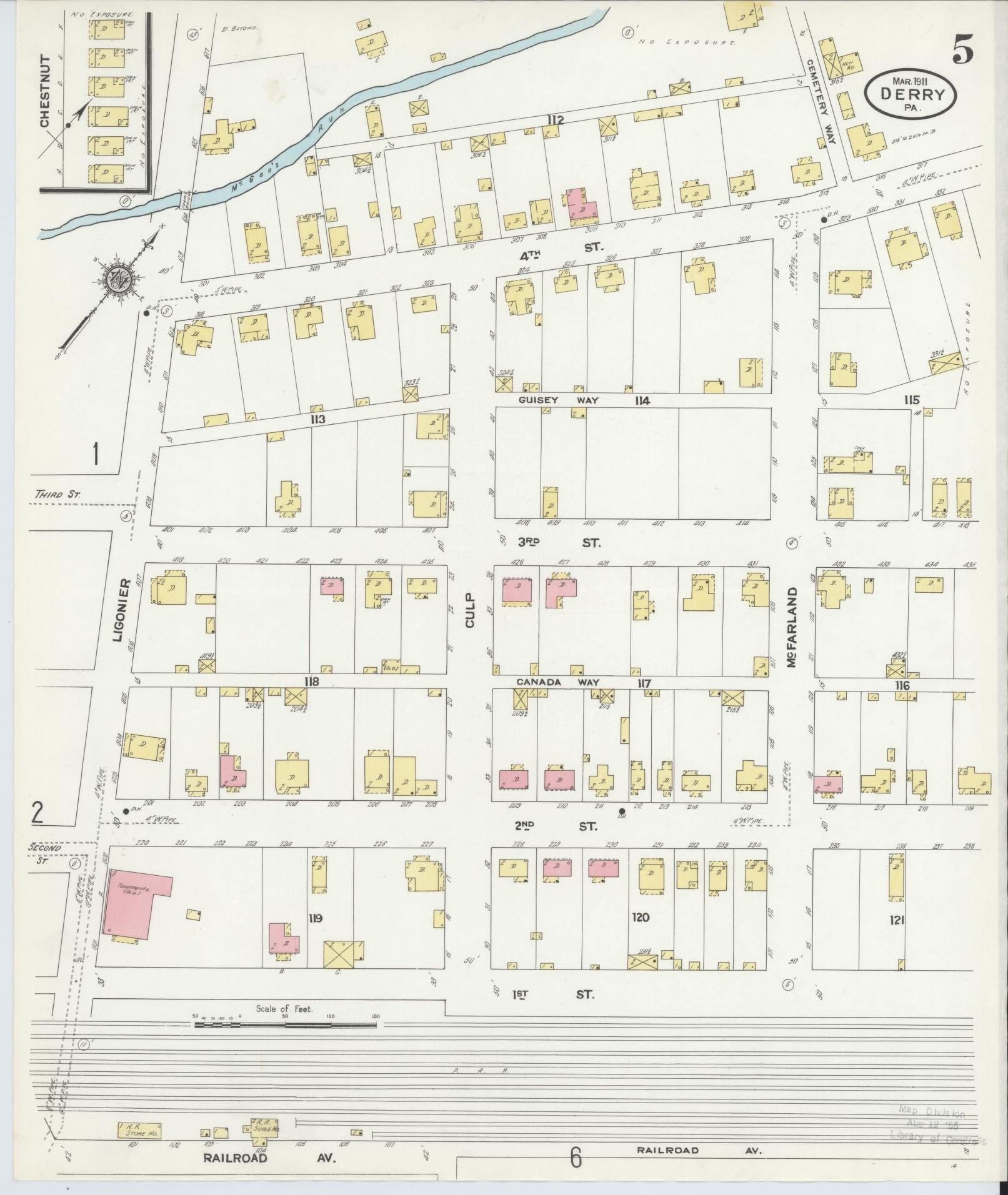 Sanborn Fire Insurance Map from Derry, Westmoreland County, Pennsylvania (1911), Sheet #0005 - Historic Sanborn Fire Insurance Map Print, vintage old map wall art, antique decor, genealogy gift, Pennsylvania Pennsylvania map
