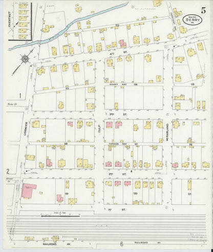 Sanborn Fire Insurance Map from Derry, Westmoreland County, Pennsylvania (1911), Sheet #0005 - Historic Sanborn Fire Insurance Map Print, vintage old map wall art, antique decor, genealogy gift, Pennsylvania Pennsylvania map