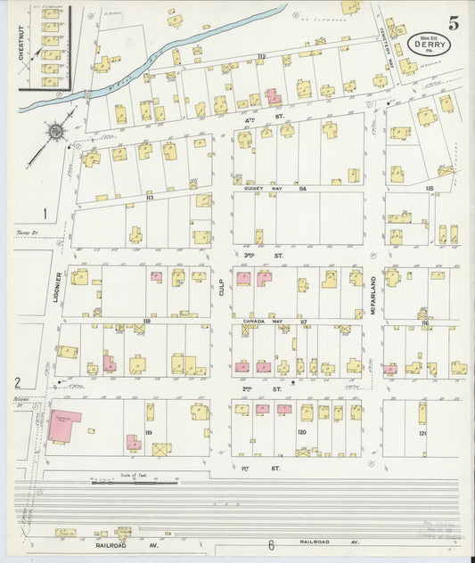 Sanborn Fire Insurance Map from Derry, Westmoreland County, Pennsylvania (1911), Sheet #0005 - Historic Sanborn Fire Insurance Map Print, vintage old map wall art, antique decor, genealogy gift, Pennsylvania Pennsylvania map
