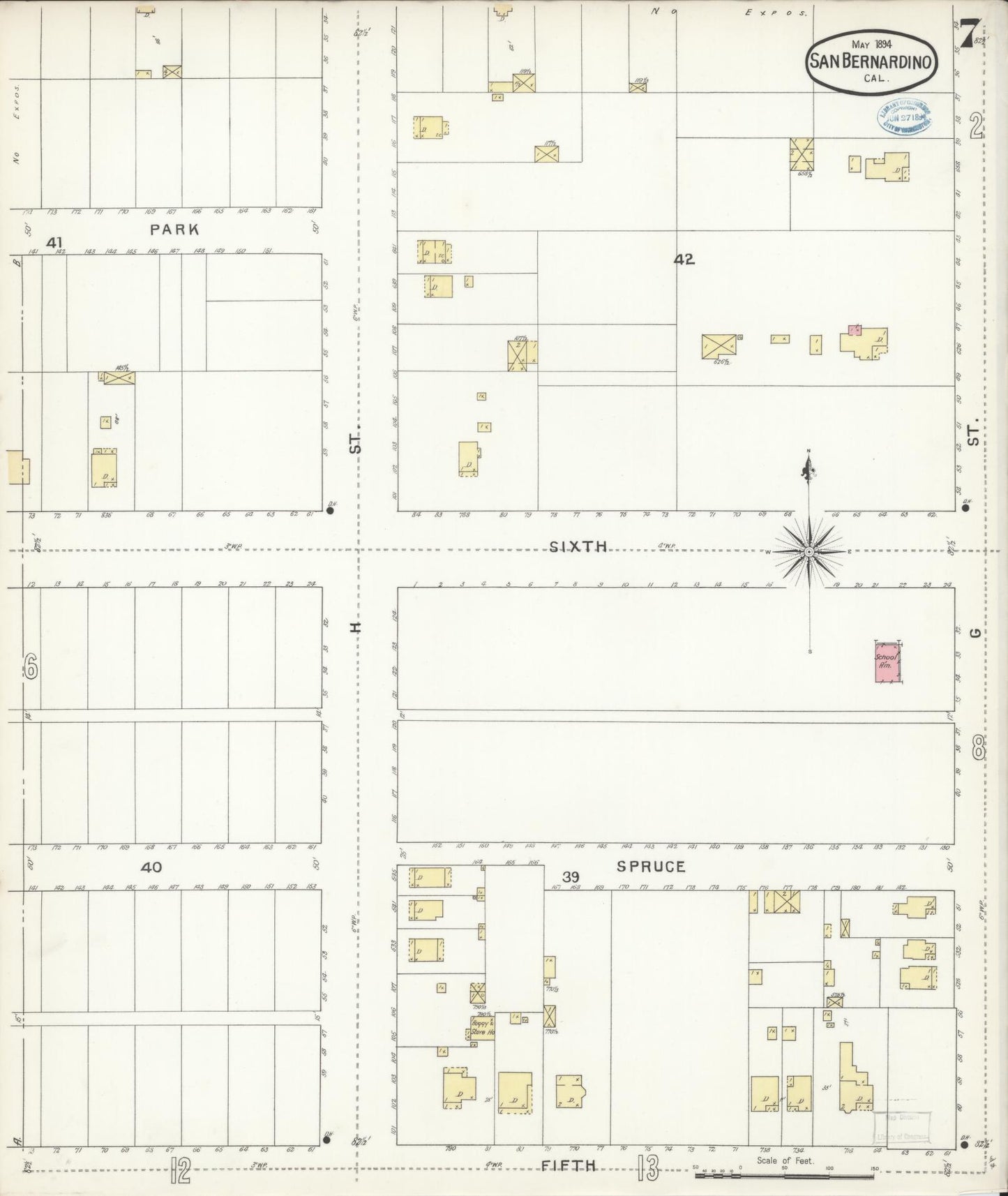 Sanborn Fire Insurance Map from San Bernardino, San Bernardino County, California (1894), Sheet #0007 - Complete Map Set gallery image, historic Sanborn map, vintage wall art, California California