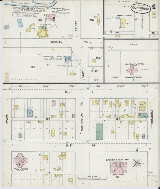 Sanborn Fire Insurance Map from Concordia, Cloud County, Kansas (1889), Sheet #0004 - Historic Sanborn Fire Insurance Map Print, vintage old map wall art, antique decor, genealogy gift, Kansas Kansas map