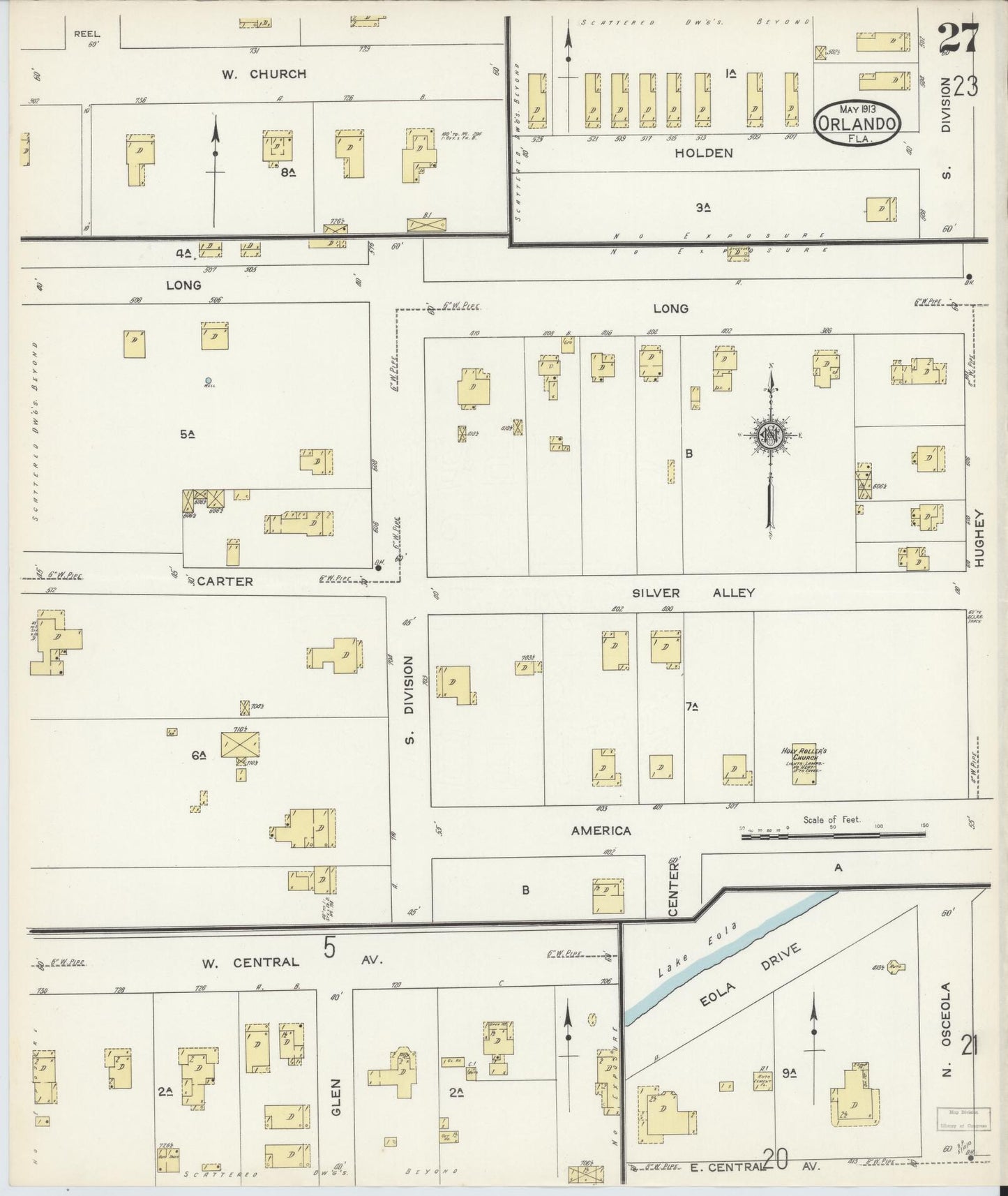 Sanborn Fire Insurance Map from Orlando, Orange County, Florida (1913), Sheet #0027 - Complete Map Set gallery image, historic Sanborn map, vintage wall art, Florida Florida