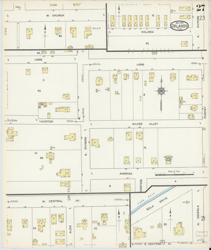 Sanborn Fire Insurance Map from Orlando, Orange County, Florida (1913), Sheet #0027 - Complete Map Set gallery image, historic Sanborn map, vintage wall art, Florida Florida