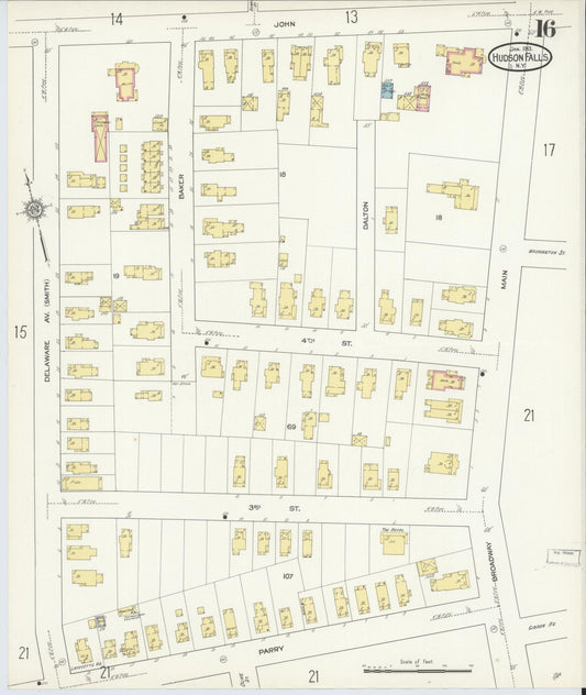 Sanborn Fire Insurance Map from Hudson Falls, Washington County, New York (1913), Sheet #0016 - Historic Sanborn Fire Insurance Map Print, vintage old map wall art, antique decor, genealogy gift, New York New York map