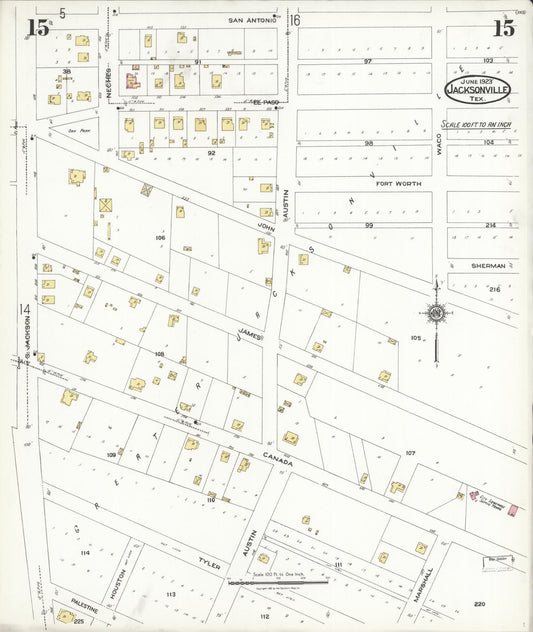 Sanborn Fire Insurance Map from Jacksonville, Cherokee County, Texas (1923), Sheet #0015 - Historic Sanborn Fire Insurance Map Print, vintage old map wall art, antique decor, genealogy gift, Texas Texas map