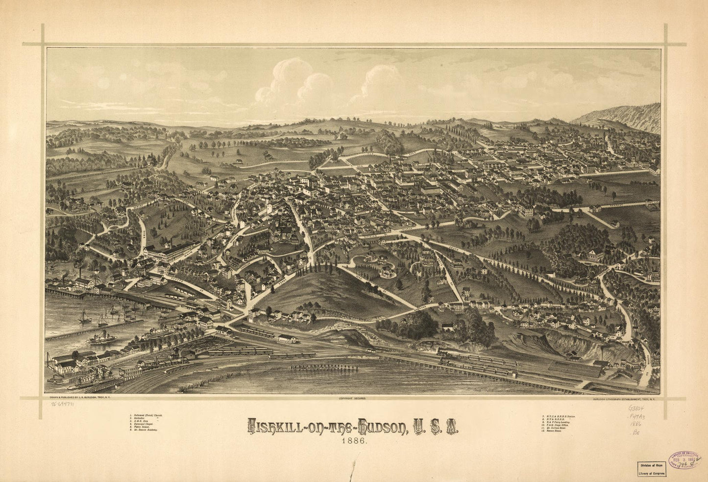 Fishkill-on-the-Hudson, U.S.A. 1886. (1886) – Historic Bird’s-Eye View Panorama Print