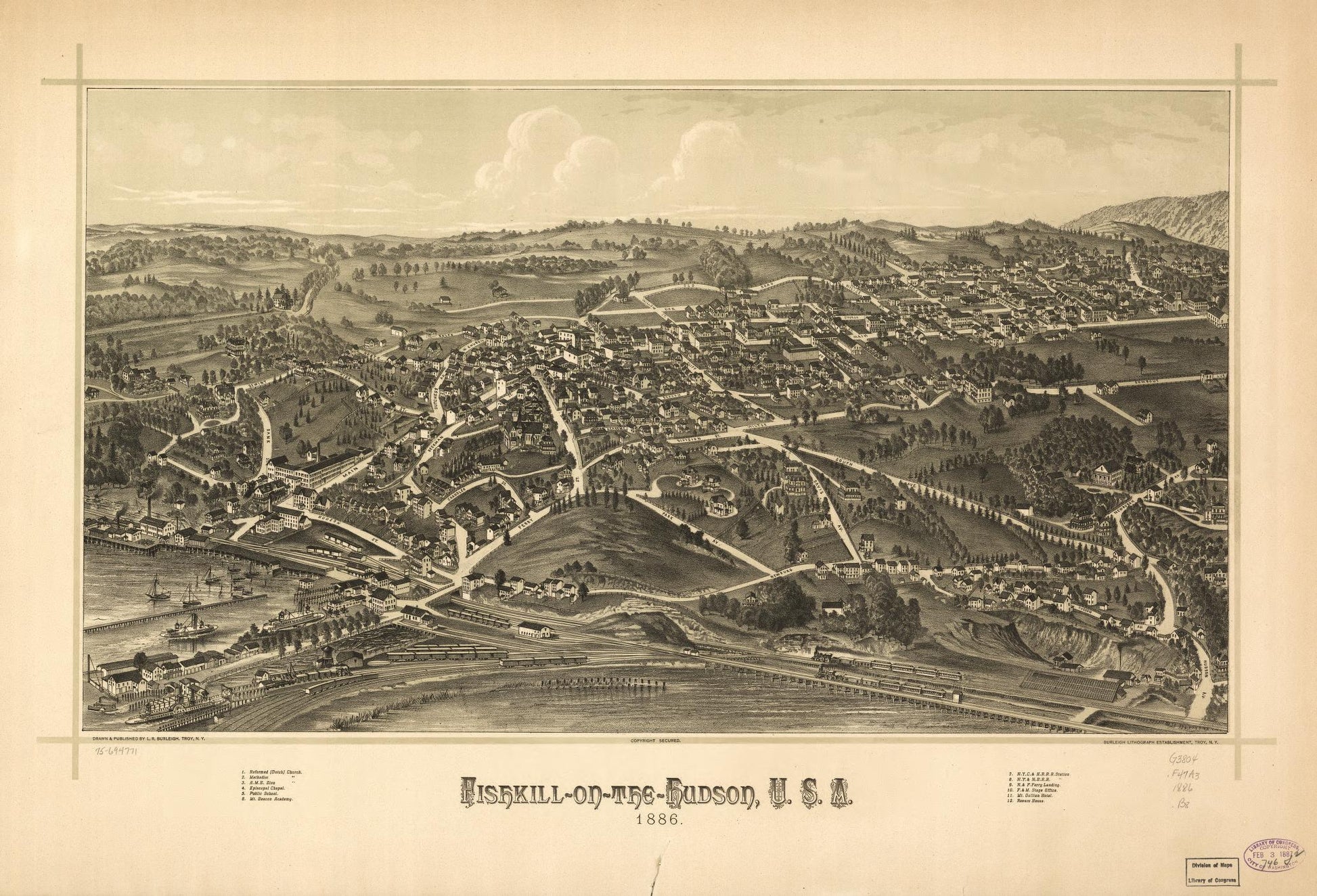 Fishkill-on-the-Hudson, U.S.A. 1886. (1886) – Historic Bird’s-Eye View Panorama Print