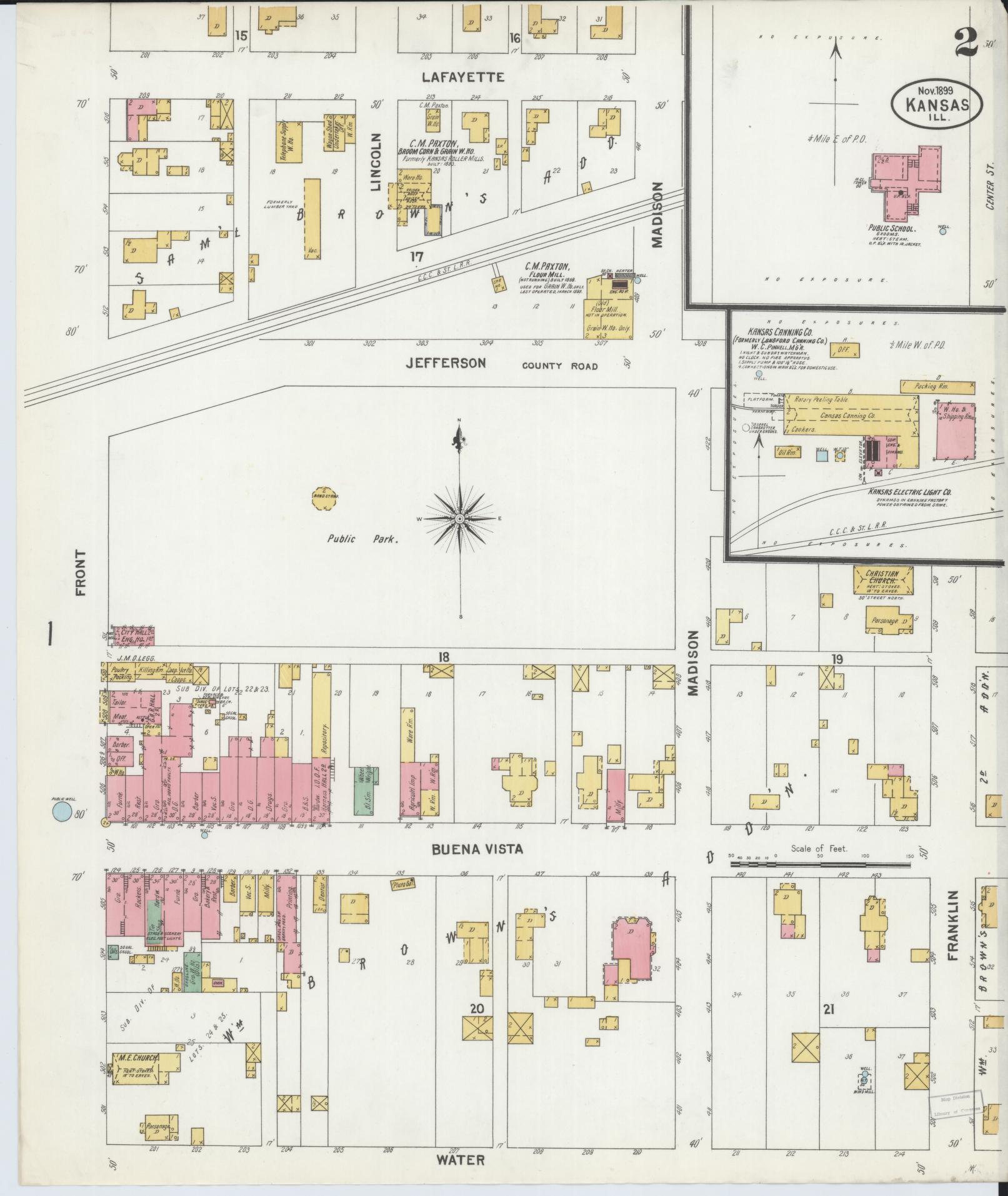 Sanborn Fire Insurance Map from Kansas, Edgar County, Illinois (1899), Sheet #0002 - Historic Sanborn Fire Insurance Map Print, vintage old map wall art, antique decor, genealogy gift, Kansas Kansas map