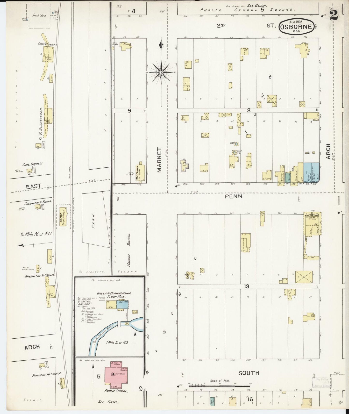 Sanborn Fire Insurance Map from Osborne, Osborne County, Kansas (1893), Sheet #0002 - Historic Sanborn Fire Insurance Map Print, vintage old map wall art, antique decor, genealogy gift, Kansas Kansas map