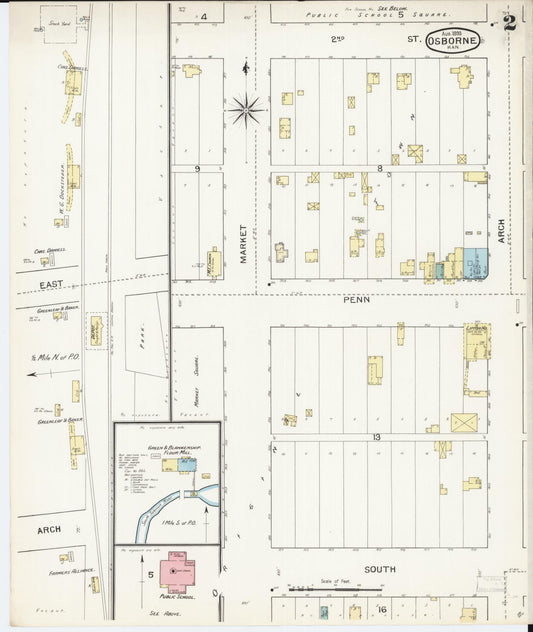 Sanborn Fire Insurance Map from Osborne, Osborne County, Kansas (1893), Sheet #0002 - Historic Sanborn Fire Insurance Map Print, vintage old map wall art, antique decor, genealogy gift, Kansas Kansas map