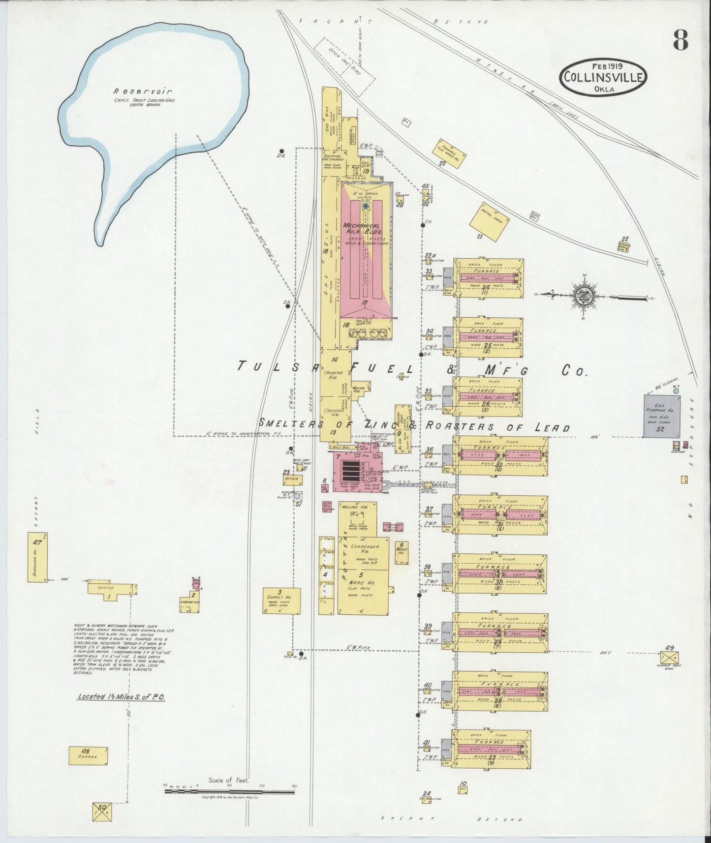 Sanborn Fire Insurance Map from Collinsville, Tulsa County, Oklahoma (1919), Sheet #0008 - Complete Map Set gallery image, historic Sanborn map, vintage wall art, Oklahoma Oklahoma